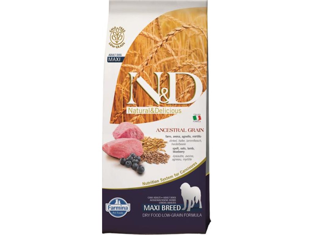 N&D ANCESTRAL GRAIN Dog LG Lamb, Spelt, Oats & Blueberry Adult Medium & Maxi 12 kg