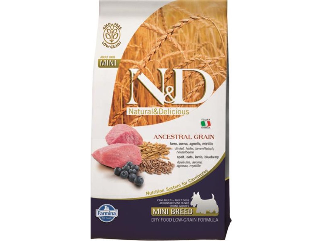 N&D ANCESTRAL GRAIN Dog LG Lamb, Spelt, Oats & Blueberry Adult Mini 800 g