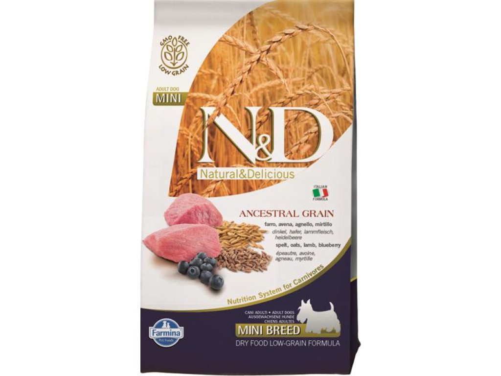 N&D ANCESTRAL GRAIN Dog LG Lamb, Spelt, Oats & Blueberry Adult Mini 2,5 kg