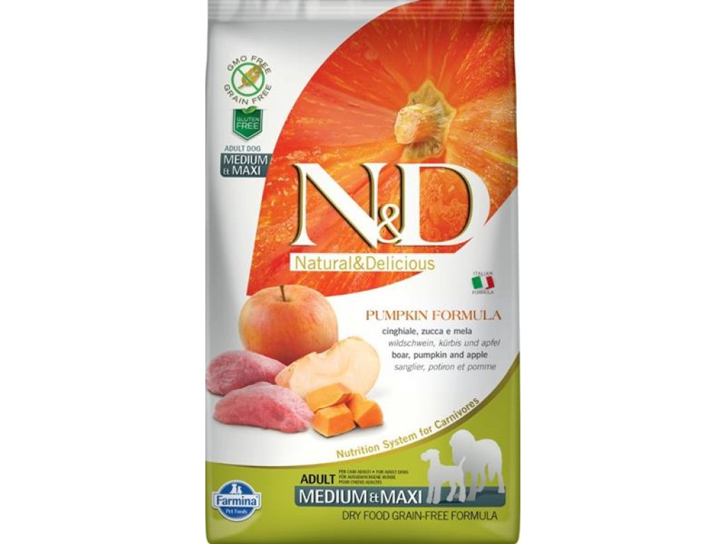 N&D PUMPKIN Dog GF Wild Boar & Apple Adult Medium & Maxi 2,5 kg