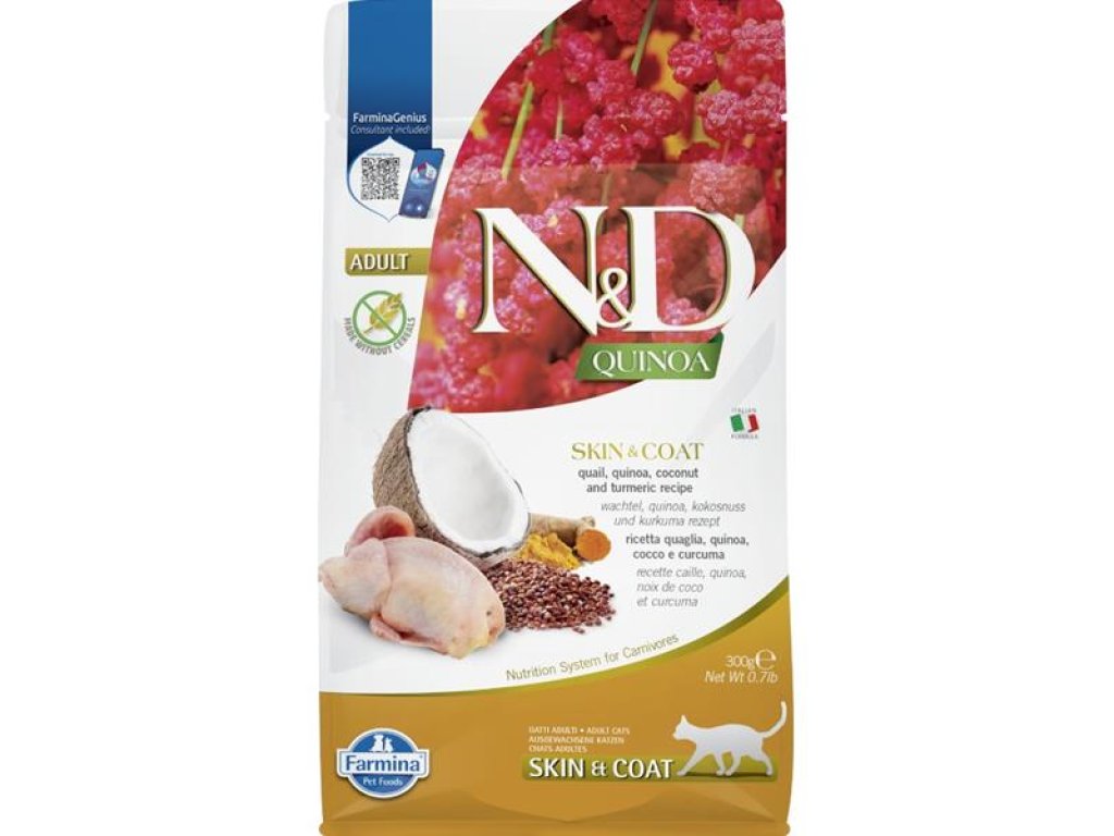 N&D QUINOA Cat GF Skin & Coat, Quail & Coconut Adult 300 g