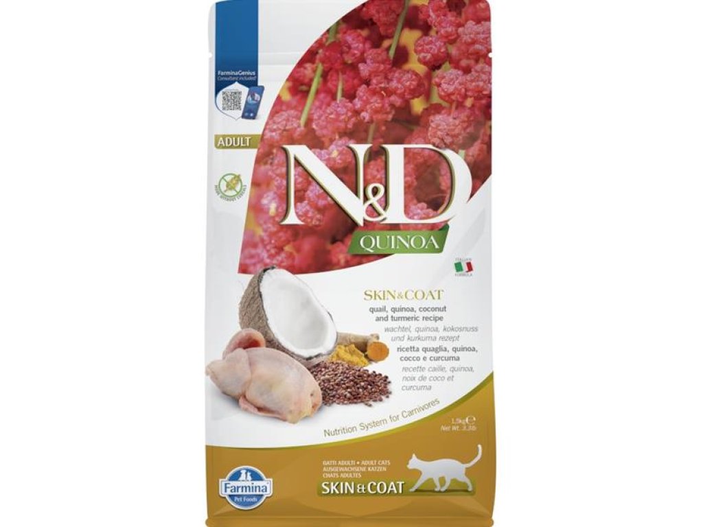 N&D QUINOA Cat GF Skin & Coat, Quail & Coconut Adult 1,5 kg