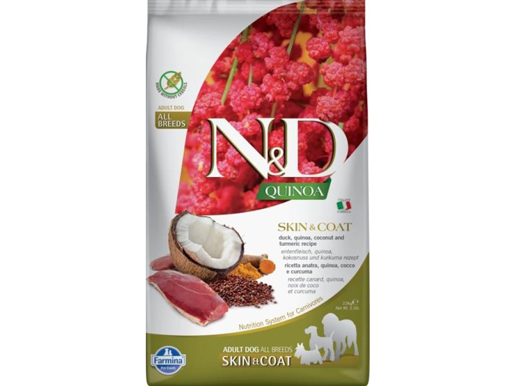 N&D QUINOA Dog GF Skin & Coat, Duck & Coconut Adult All Breeds 2,5 kg