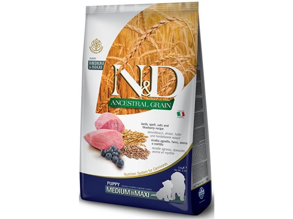 N&D ANCESTRAL GRAIN Dog LG Puppy Medium & Maxi Lamb & Blueberry 2,5 kg