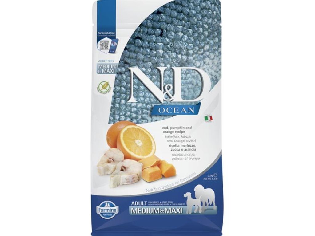N&D OCEAN Dog GF Cod, Pumpkin & Orange Adult Medium & Maxi 2,5 kg