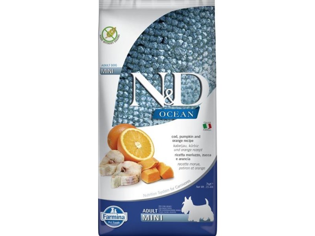 N&D OCEAN Dog GF Cod, Pumpkin & Orange Adult Mini 7 kg