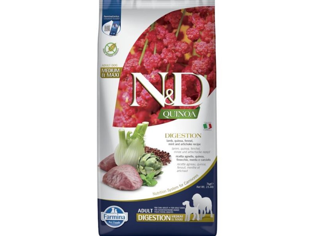 N&D QUINOA Dog GF Digestion, Lamb & Fennel Adult Medium & Maxi 7 kg