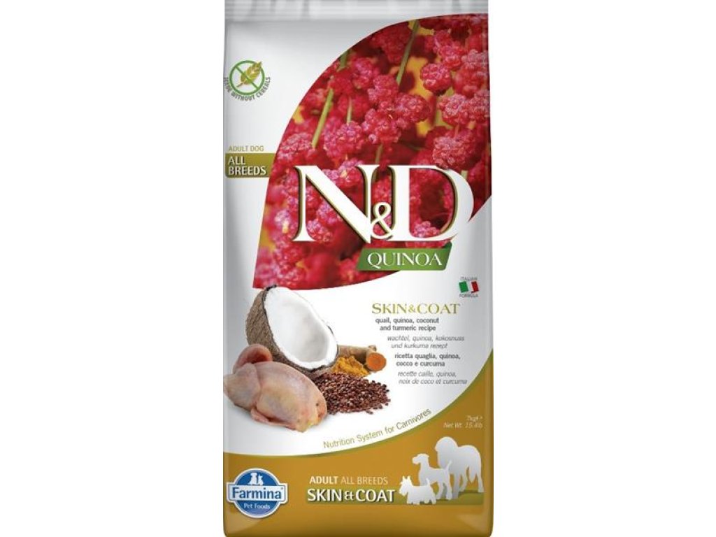 N&D QUINOA Dog GF Skin & Coat, Quail & Coconut Adult All Breed 7 kg