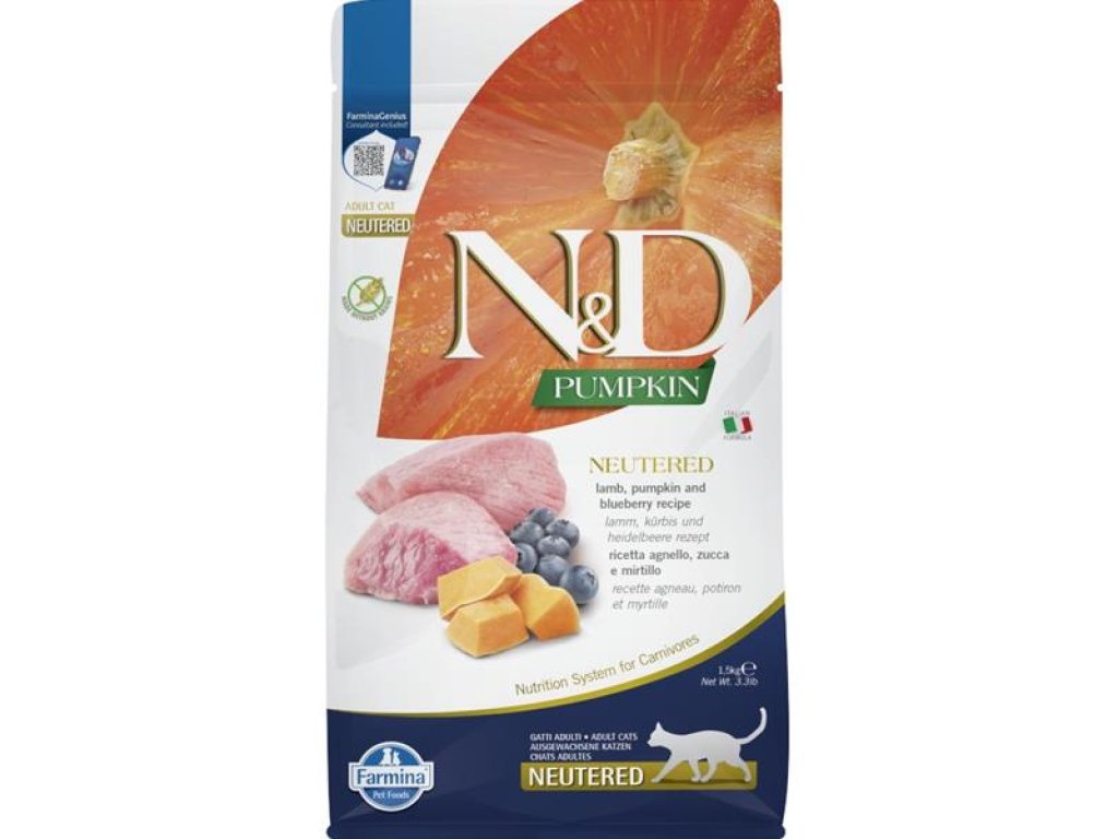 N&D PUMPKIN Cat GF Lamb & Blueberry Neutered Adult 1,5 kg