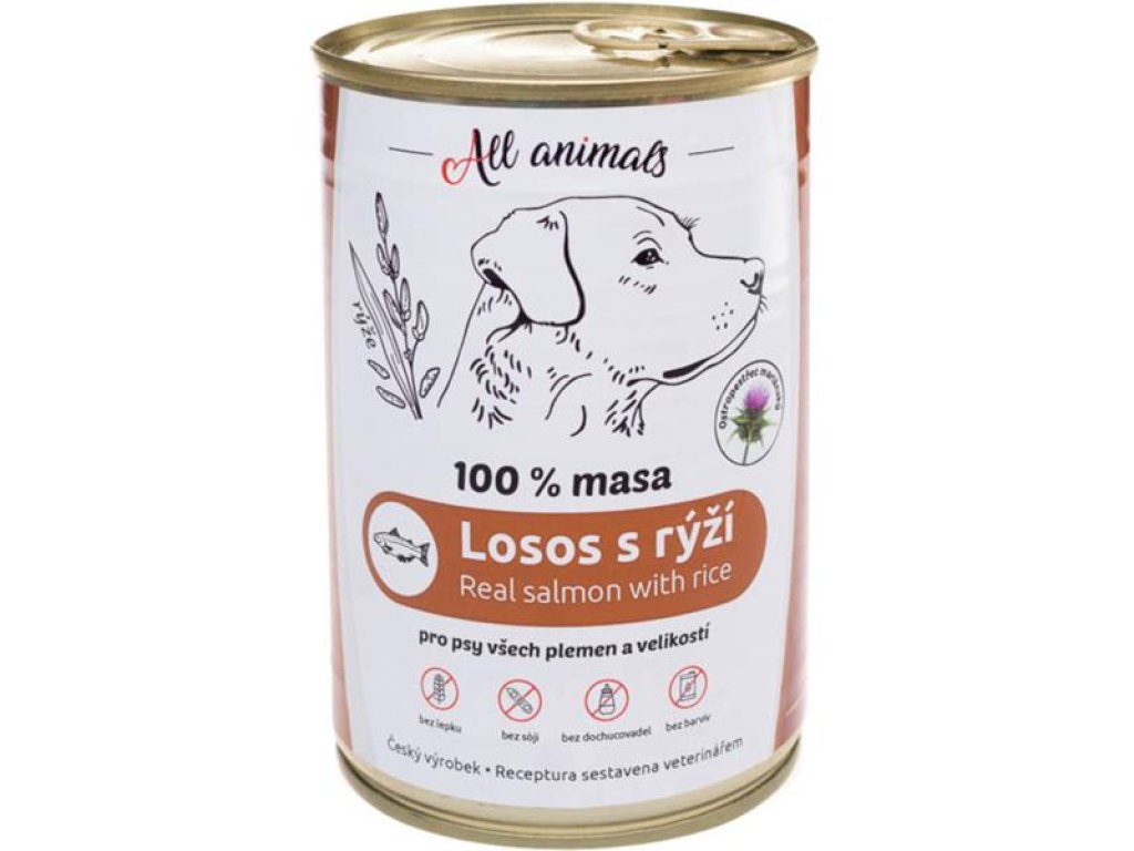 ALL ANIMALS konz. pro psy losos mletý s rýží 400g