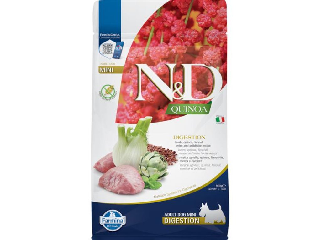 N&D QUINOA Dog GF Digestion, Lamb & Fennel Adult Mini 800 g