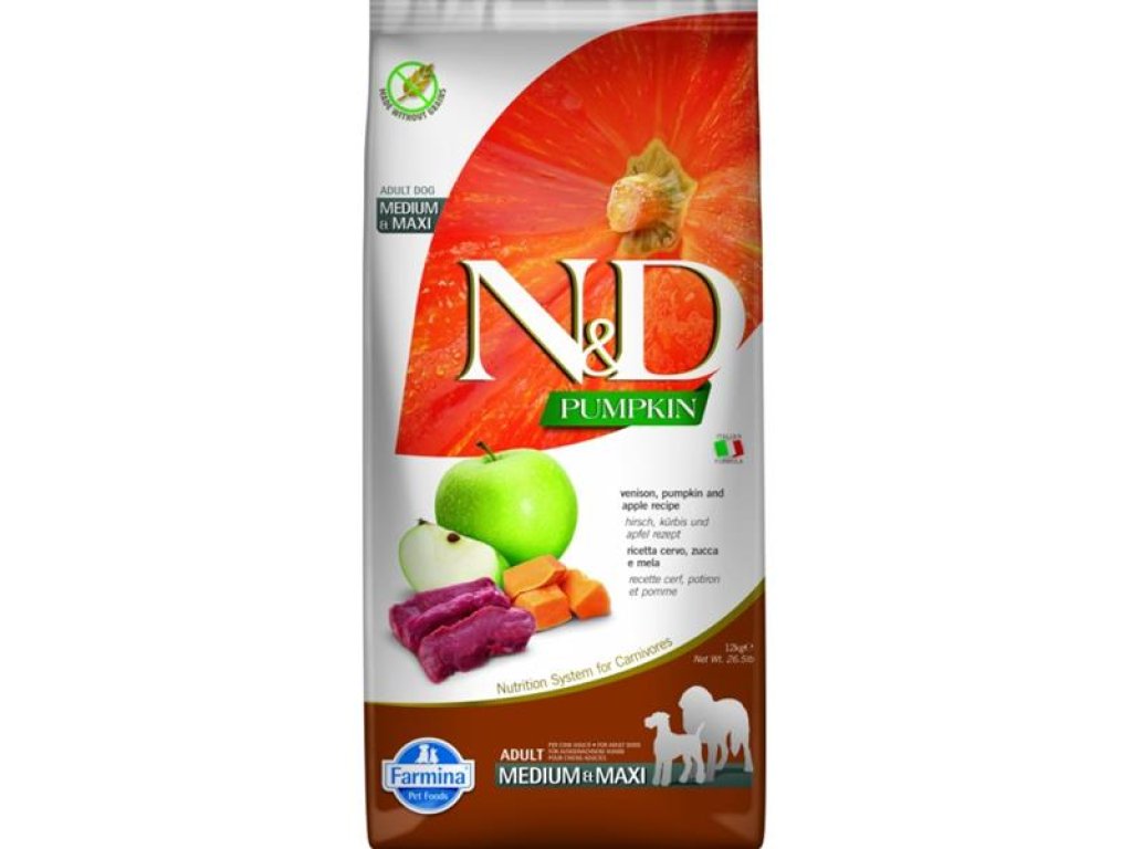 N&D PUMPKIN Dog GF Venison & Apple Adult Medium & Maxi 12 kg