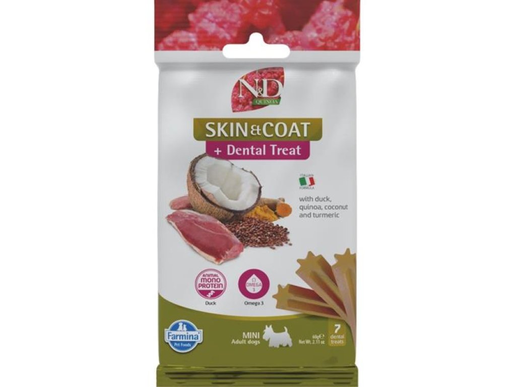 N&D QUINOA Dog Dental Snack Skin & Coat Duck Mini 60 g