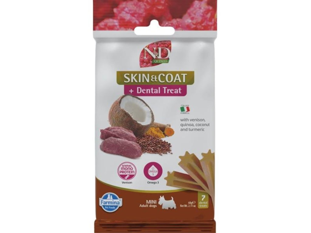 N&D QUINOA Dog Dental Snack Skin & Coat Venison Mini 60 g