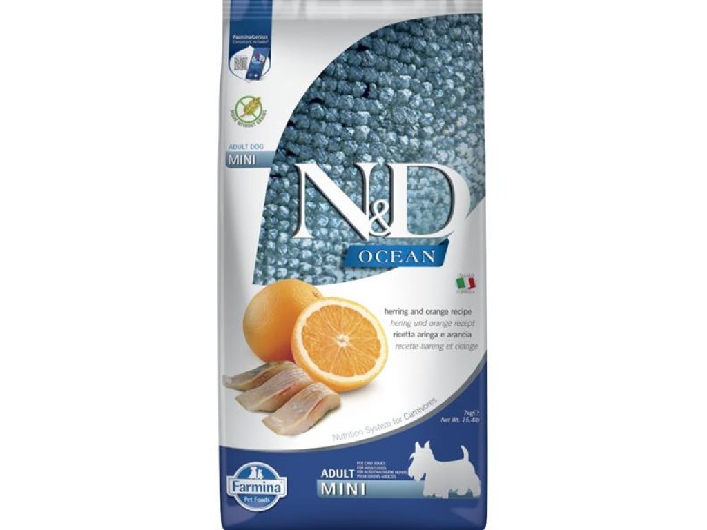 N&D OCEAN Dog GF Herring & Orange Adult Mini 7 kg
