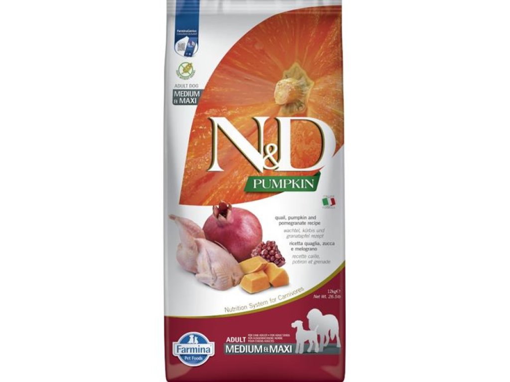 N&D PUMPKIN Dog GF Quail & Pomegranate Adult Medium & Maxi 12 kg