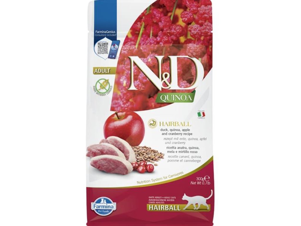 N&D QUINOA Cat GF Hairball Duck & Cranberry 300 g