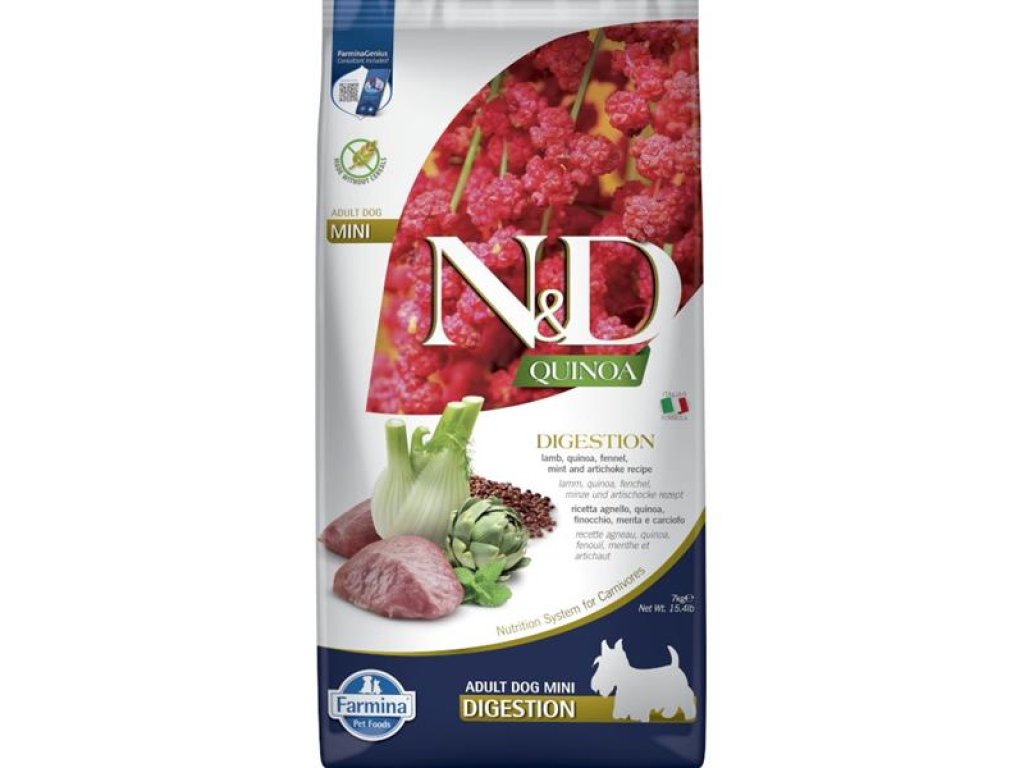 N&D QUINOA Dog GF Digestion, Lamb & Fennel Adult Mini 7 kg