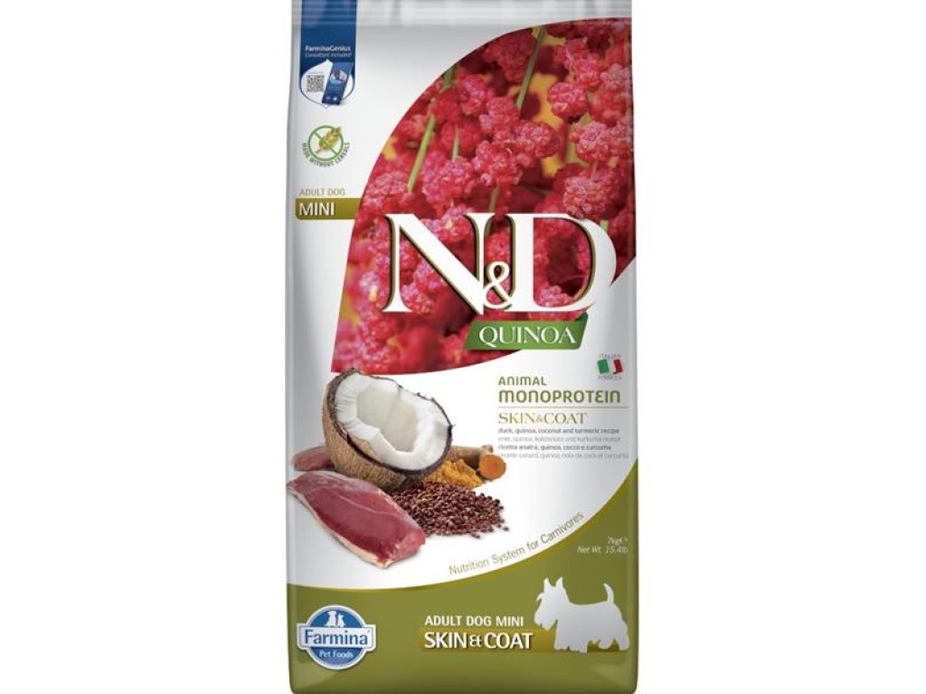 N&D QUINOA Dog GF Skin & Coat, Duck & Coconut Adult Mini 7 kg