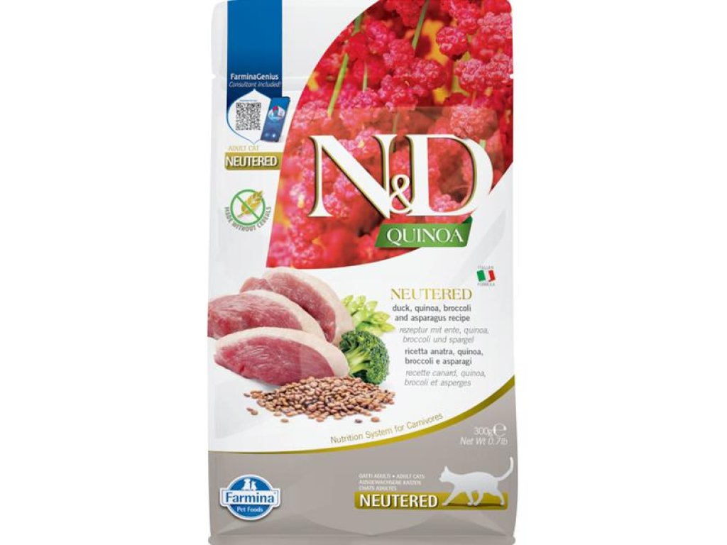 N&D QUINOA Cat GF Duck, Broccoli & Asparagus Neutered Adult 300 g