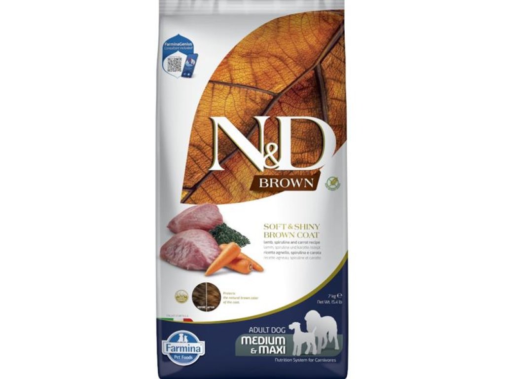 N&D BROWN Dog GF Lamb, Spirulina & Carrot Adult Medium & Maxi 7 kg