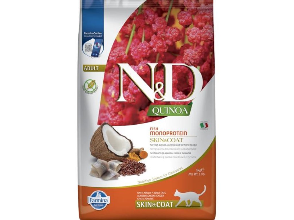 N&D QUINOA Cat GF Skin & Coat, Herring & Coconut Adult 5 kg
