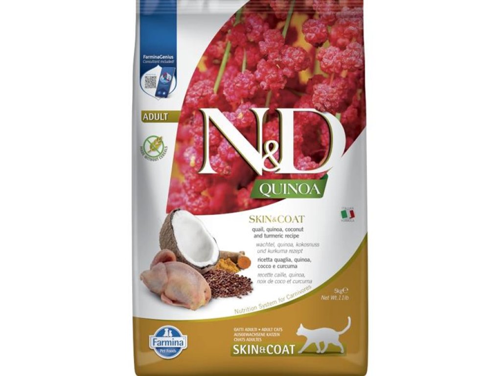 N&D QUINOA Cat GF Skin & Coat, Quail & Coconut Adult 5 kg