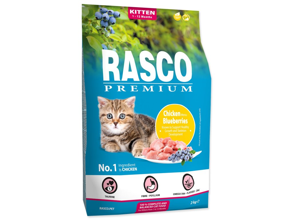 Krmivo Rasco Premium Kitten kuře s borůvkou 2kg