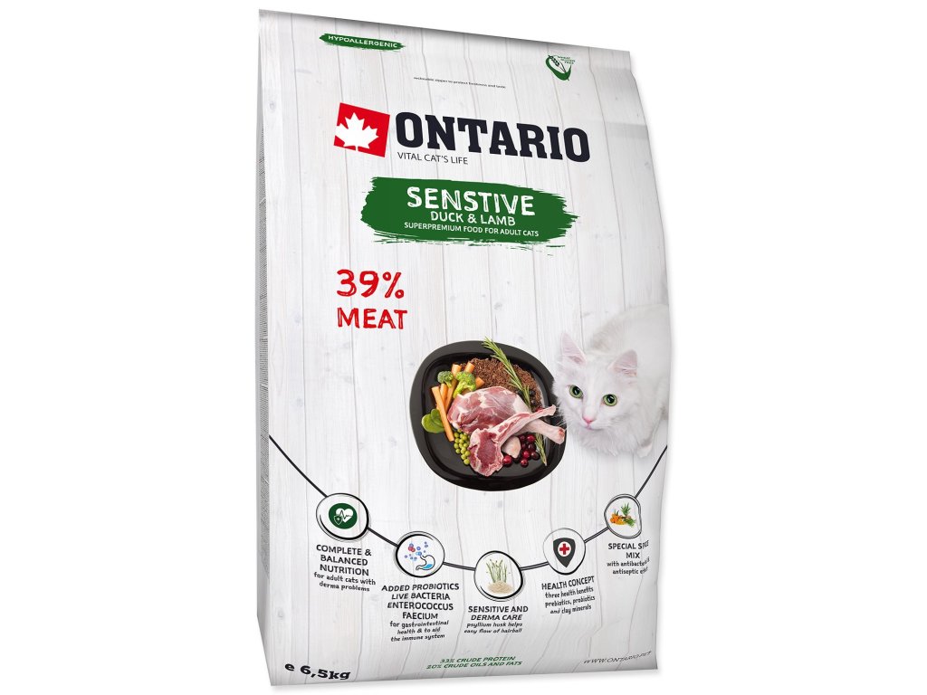 Krmivo Ontario Cat Sensitive/Derma 6,5kg