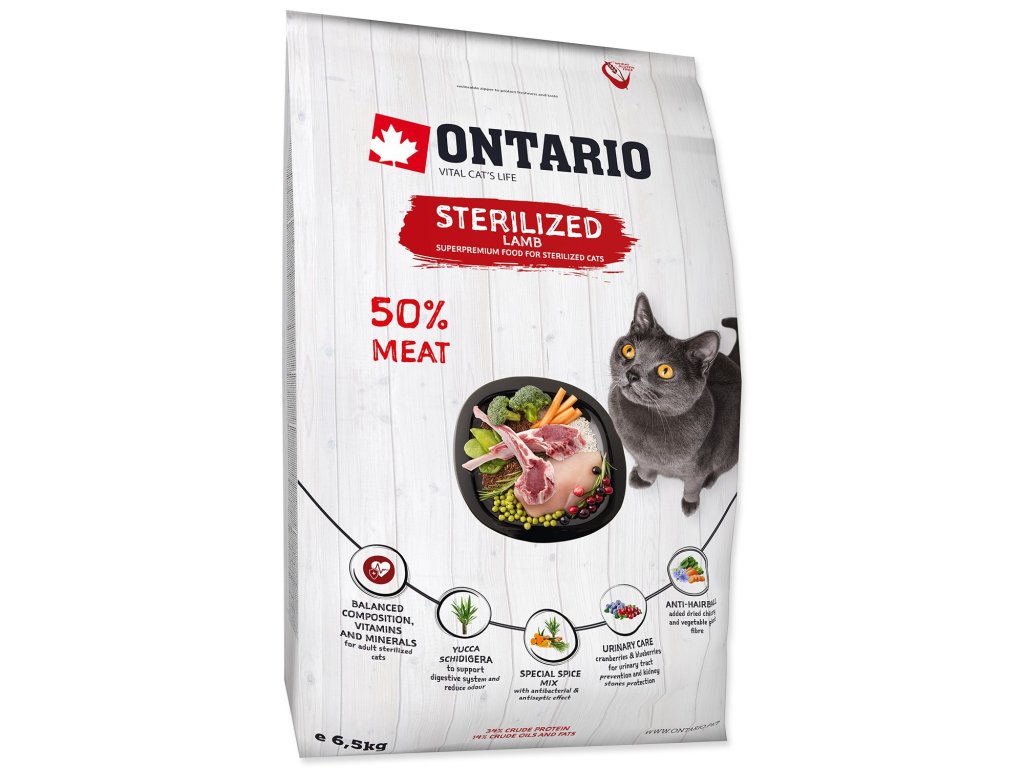 Krmivo Ontario Cat Sterilised Lamb 6,5kg