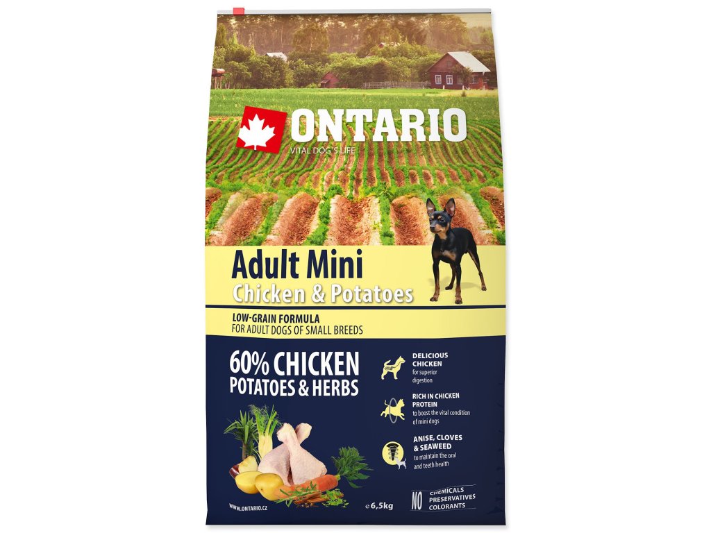 Krmivo Ontario Adult Mini Chicken & Potatoes 6,5kg