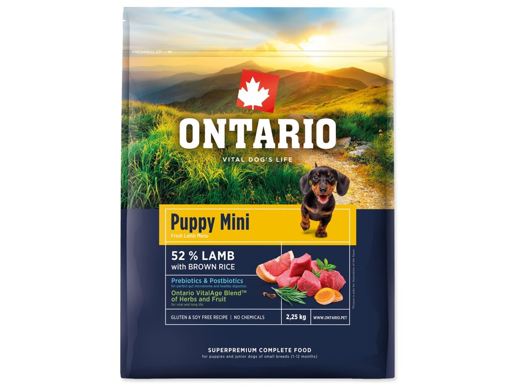 Krmivo Ontario Puppy Mini Lamb & Brown Rice 2,25kg