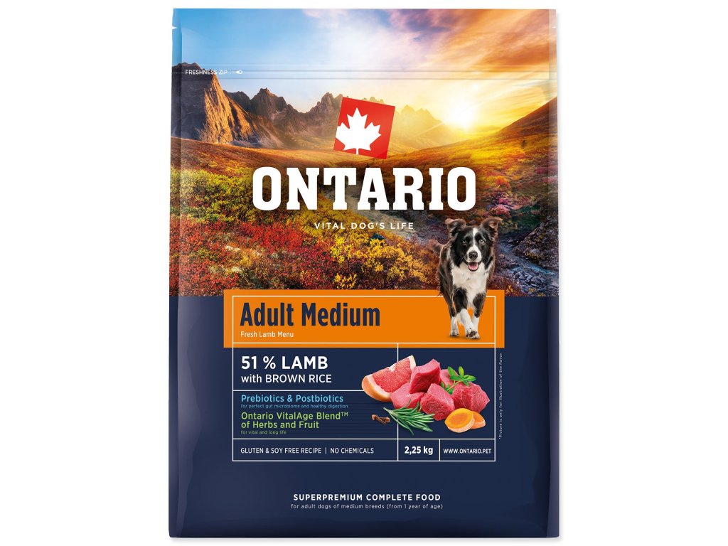 Krmivo Ontario Adult Medium Lamb & Brown Rice 2,25kg