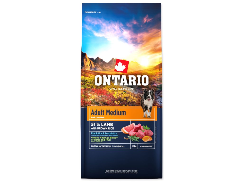 Krmivo Ontario Adult Medium Lamb & Brown Rice 12kg