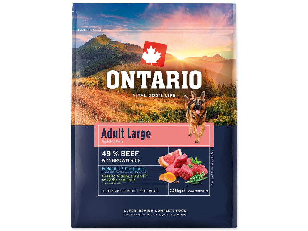 Krmivo Ontario Adult Large Beef & Brown Rice 2,25kg