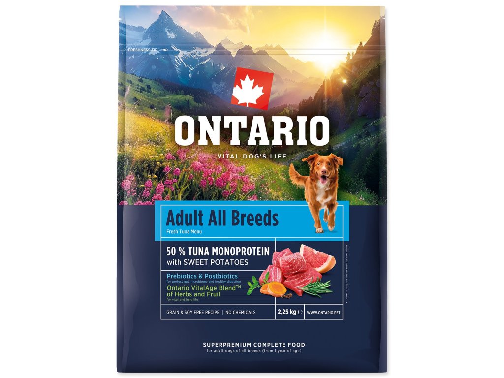 Krmivo Ontario Adult All Breeds Monoprotein Tuna & Sweet Potatoes 2,25kg