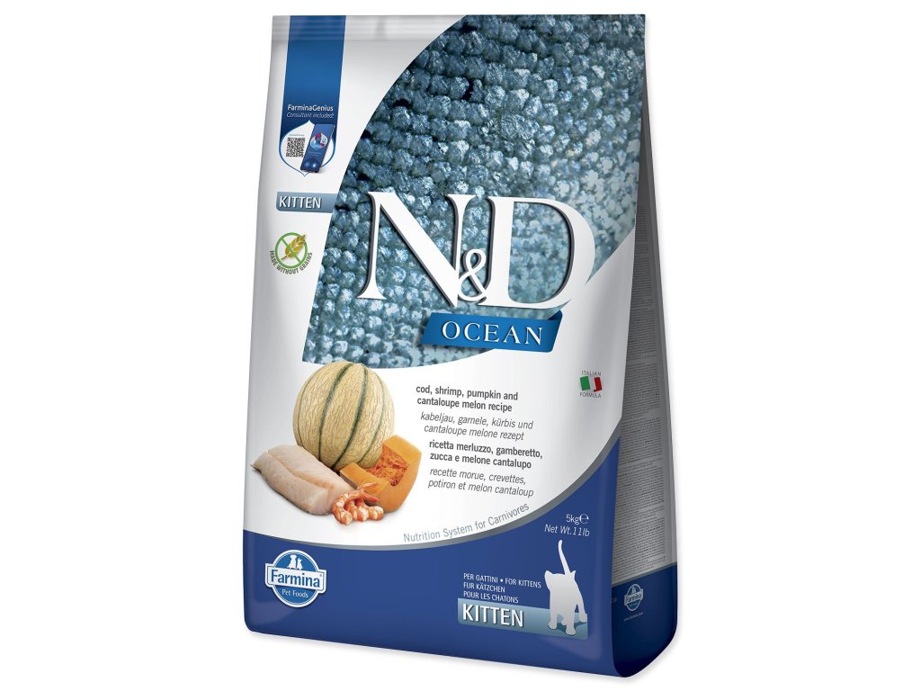 Krmivo N&D Kitten Ocean Cod, Shrimp, Pumpkin & Cantaloupe Melon 5kg
