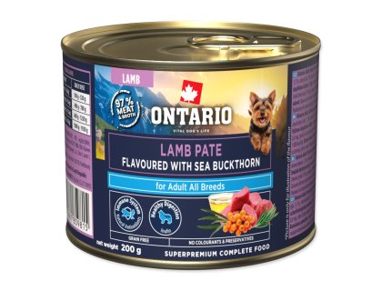 Konzerva Ontario Adult jehněčí pate s příchutí rakytníku 200g