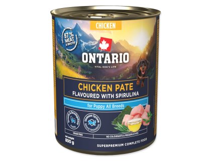 Konzerva Ontario Puppy kuřecí pate s příchutí spiruliny 800g