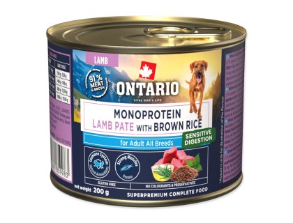 Konzerva Ontario Adult monoprotein jehněčí pate s hnědou rýží 200g