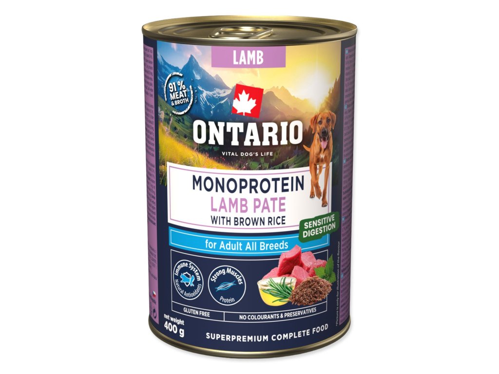 Konzerva Ontario Adult monoprotein jehněčí pate s hnědou rýží 400g