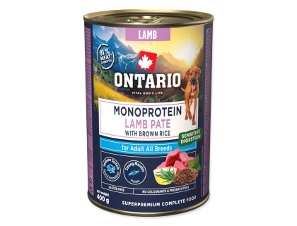 Konzerva Ontario Adult monoprotein jehněčí pate s hnědou rýží 400g