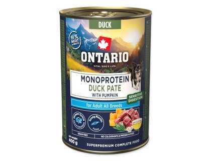 Konzerva Ontario Adult monoprotein kachní pate s dýní 400g
